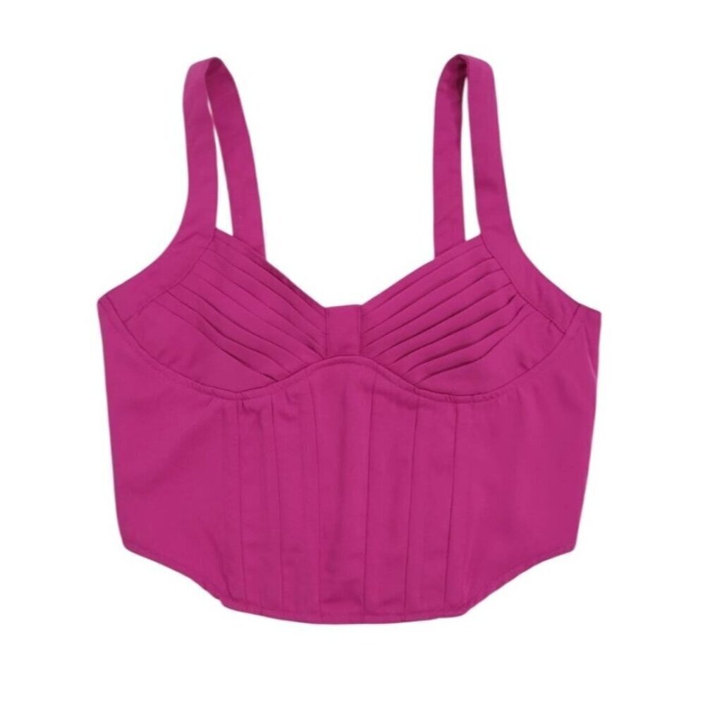 Pink Smocked Bustier Crop Top With Adjustable Straps & Ruched Back, Size S, NWT
